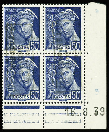 N°4 50c bleu Mercure, surcharge Dunkerque en paire