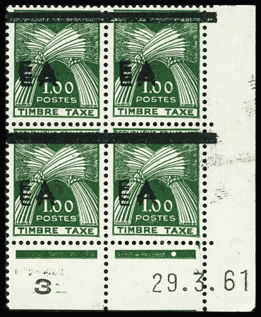 TAXE N°54/58, variété surcharge double, en bloc de