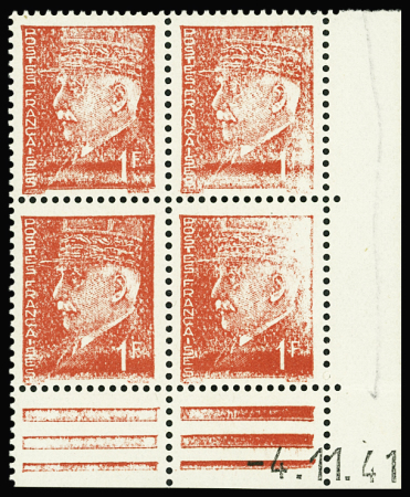 N°514 1f rouge Pétain, variété impression dépouillée