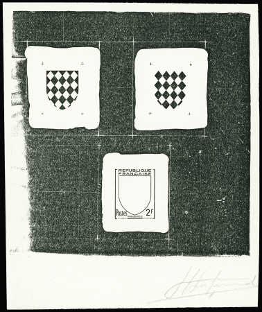 N°1003 2f Blason "Angoumois", épreuve en noir de décomposition,