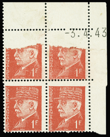 N°514 1f rouge Pétain, variété impression sur raccord