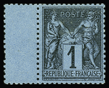 N°84 Exceptionnel 1c noir s. bleu de Prusse, neuf *