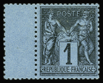 N°84 Exceptionnel 1c noir s. bleu de Prusse, neuf *