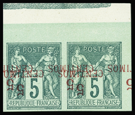 N°1c non dentelé en paire, variété triple surcharge