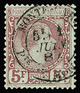 N°10 5f carmin sur vert, belle oblitération centrale