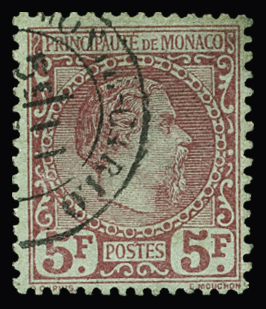 N°10 5f carmin sur vert, oblitération propre càd Monte-Carlo,