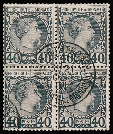 N°7 40c bleu sur rose, bloc de 4, obl. càd Monte-Carlo
