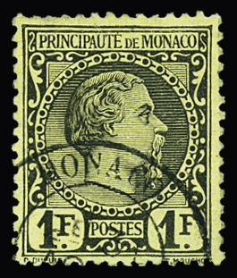 N°9 1f noir sur jaune, obl. càd Monaco, TB. Signé A.Brun
