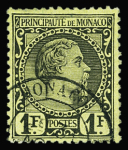 N°9 1f noir sur jaune, obl. càd Monaco, TB. Signé A.Brun