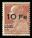 N°3 Berthelot 10F sur 90c rouge, neuf avec trace de