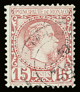 N°5 15c rose, rarissime variété cartouche "Principauté