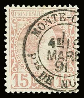 N°5 15c rose, rare variété a (cf. Almasy) filet cassé