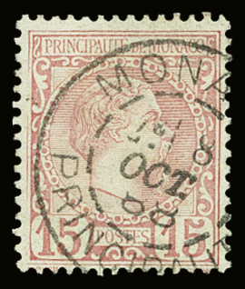 N°5 15c rose, rare variété a (cf. Almasy) filet cassé