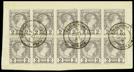 N°2a 2c violet, bloc de dix, obl. càd Monaco avec variété
