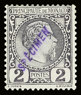 N°2 2c violet-gris surchargé SPECIMEN en violet, neuf
