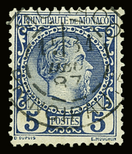 N°3 5c bleu, variété b (cf Almasy) cartouche ouvert,