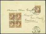 N°4 10c en bloc de 4 + isolé sur env. de Monaco 1906