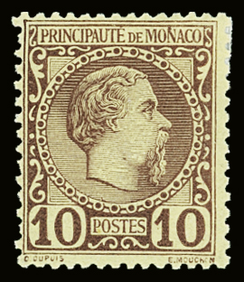 N°4 10c, variété tache au-dessus du N de Monaco, neuf