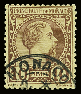 N°4 10c, variété tache au-dessus du N de Monaco, obl.