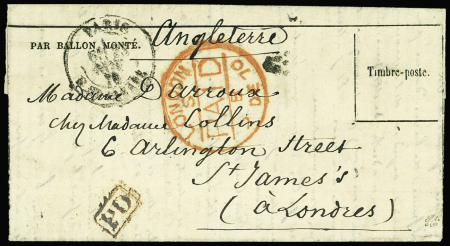 Gazette des Absents n°10 (timbre décollé par immersion) avec CAD "Paris R. St Lazare" (23 nov 70) pour Londres avec CAD rouge au recto "London paid 7 de 70"