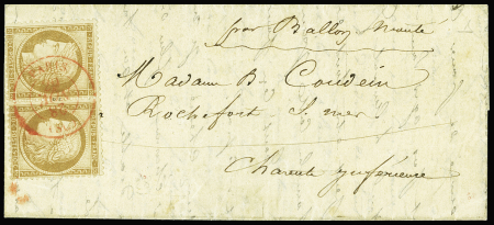 N°36 en paire OBL CAD rouge "Paris (SC)" (28 nov 70) sur ballon monté pour Rochefort sur Mer (arrivée 3 dec 70). Jolie pièce