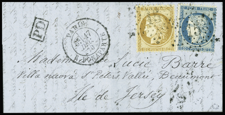 N°36 + 37 OBL étoile 15 + CAD "Paris R. Bonaparte" (17 dec 70) sur ballon monté avec lettre autographe de Désiré Albert Barre