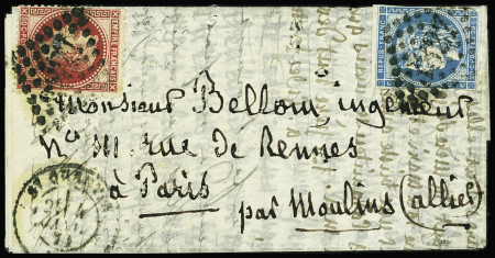 N°32 + 45 OBL GC 3827 + T17 "St Quentin" (4 janv 71) sur Boule de Moulins. TB