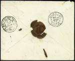 Lettre (timbre décollé par immersion) adressé à Aurillac avec griffe noire "lettre affranchie naufrage du comte Valéry" (arrivée 10 janv 1892)