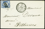 N°60 OBL GC 6397 + T24 "St Maurice-s-Aveyron (43)" (1873) sur lettre, ind 17. TB