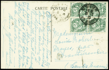 Carte postale de 1925 AFF 5c vert n°111 en bloc de