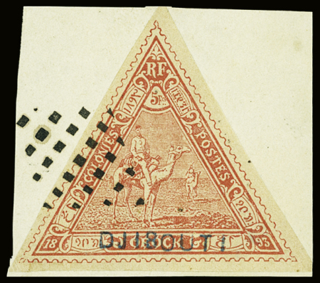 N°5 5f rouge obl. gros points sur fragment, TTB. Signé