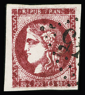 N°49h 80c rose carminé foncé, obl. GC, TB, nuance rare