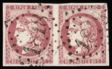 N°49 80c rose, paire, obl. GC 1818 de Hyères, TB. Signé