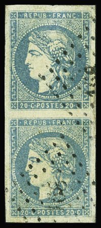 N°44A 20c bleu, Type 1, Report 1, paire avec rare