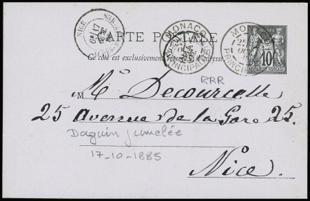 Rare oblitération Daguin jumelé Monaco 17 oct 1885