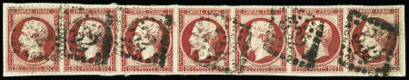 N°24a 80c rose foncé, en exceptionnelle bande de 7