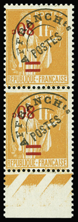 N°74a variété surcharge 80c renversée en paire bdf,