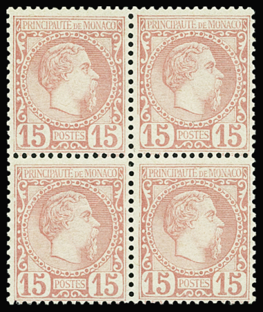 N°5 15c rose en bloc de 4, très bon centrage, neuf