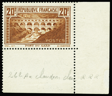 N°262Aa 20f Pont du Gard, Type I, chaudron clair, coin