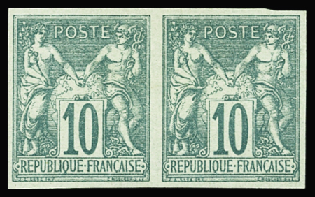 N°65a 10c vert Type I non dentelé en paire, neuf *,