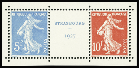 N°242A 5 bleu et 10f rouge Semeuse en paire avec intervalle