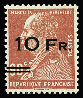 N°3 Berthelot 10F sur 90c rouge, neuf avec trace de