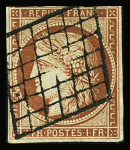 N°7B 1 franc vermillon foncé, belle nuance, oblitéré