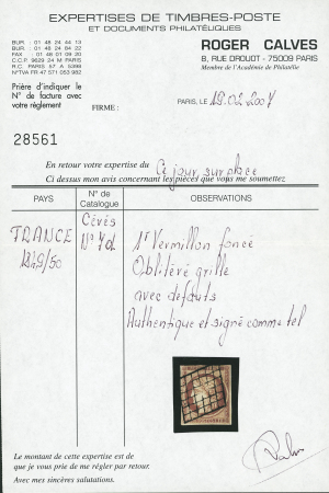 N°7B 1 franc vermillon foncé, belle nuance, oblitéré