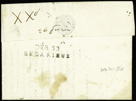 MP "Deb 33 Bédarieux" (1822 - ind 20). TB