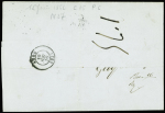 N°1 10c bistre-jaune en paire OBL PC 389 + T15 Béziers (1852) sur lettre. TB