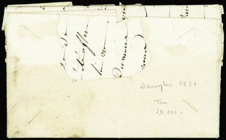 Lettre de l'Ile d'Assomption avec marque d'entrée "Colonies par Cette" + dateur A (1831) pour Paris, ind 19 (Salles n°73). TB