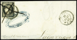 N°3 OBL T15 Cette (11 janv 49 - répété à côté + croix à la plume sur grand fragment de lettre. Certificat Robineau. Rare et TB