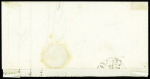 N°3 OBL T15 Cette (11 janv 49 - répété à côté + croix à la plume sur grand fragment de lettre. Certificat Robineau. Rare et TB