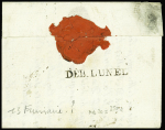Lettre de Montpellier pour Luneville (vers 1792) avec au verso MP "Deb Lunel", ind 20. TB